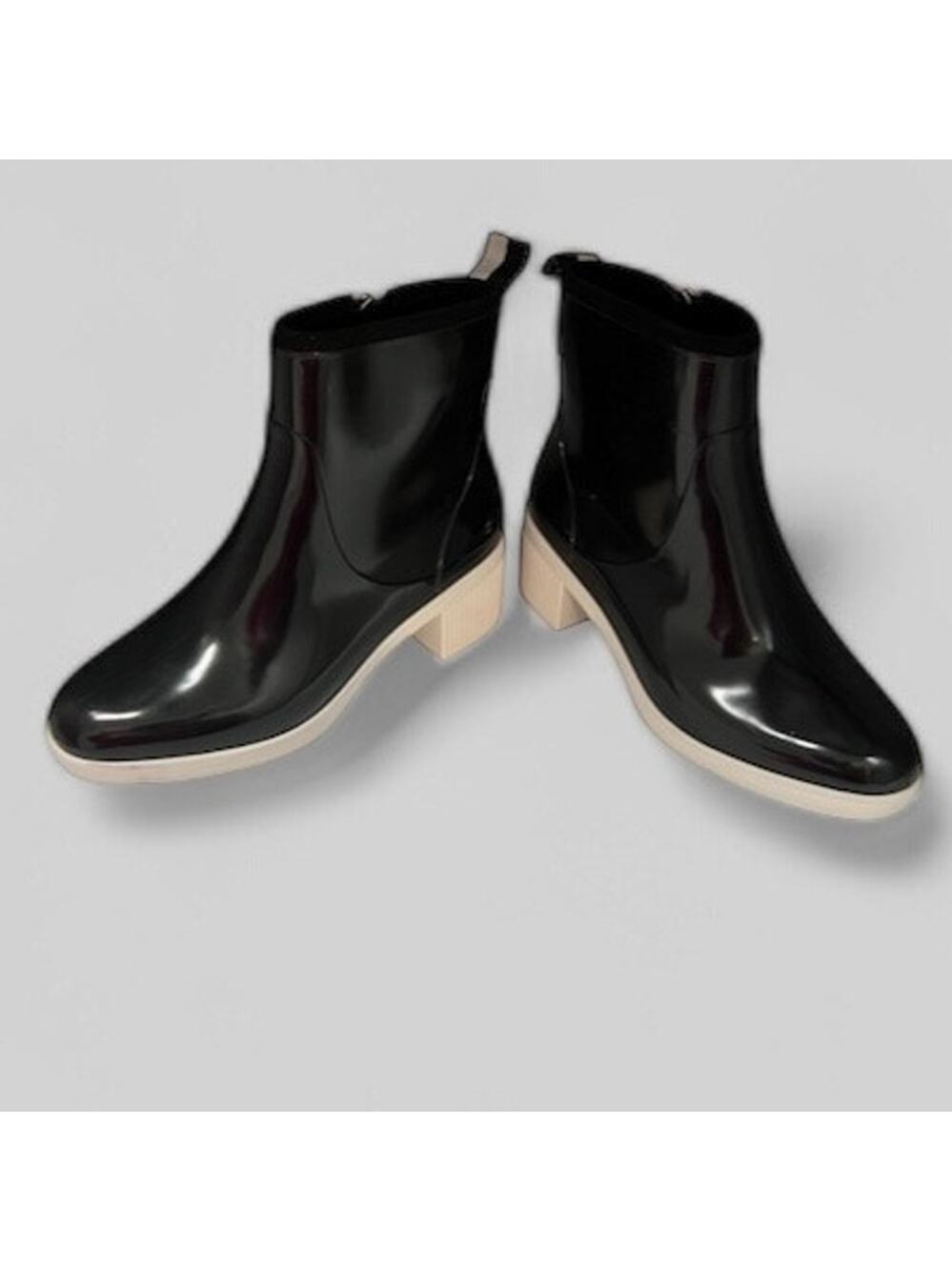 Kate Spade New York Womens Size 6 Puddle Rain Boots Black White 2.5" Heel NWOT